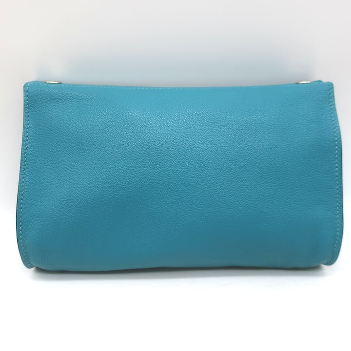 Hermes 2006 Karo GM Pouch Turquoise Epsom Leather Cosmetic Bag Palladium