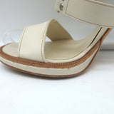 Gucci Platform Cage Sandals Cream Leather Size 40.5 Open Toe Heels