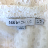 See by Chloe Eyelet-Embroidered Mini Dress White Cotton Size US 4