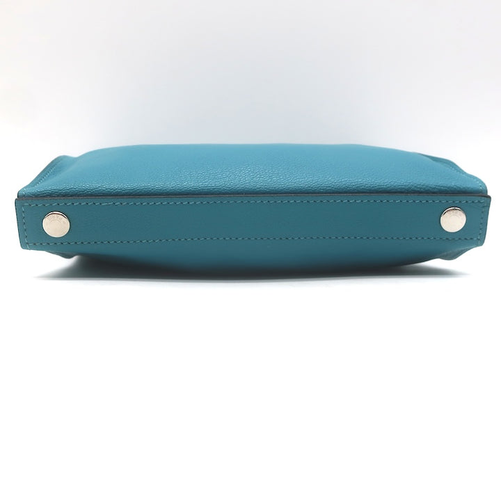 Hermes 2006 Karo GM Pouch Turquoise Epsom Leather Cosmetic Bag Palladium