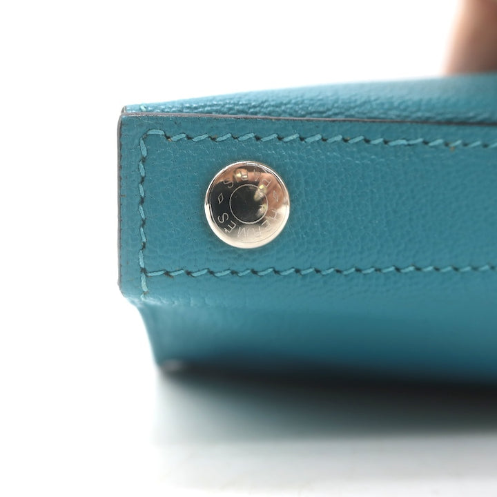 Hermes 2006 Karo GM Pouch Turquoise Epsom Leather Cosmetic Bag Palladium