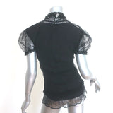 Vintage Chanel 04A Lace Rosette Turtleneck Top Black Size 40 Puff Sleeve Blouse