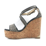 Jimmy Choo Portia Cork Platform Wedge Sandals Navy Woven Raffia Size 37