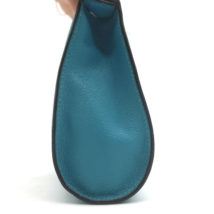 Hermes 2006 Karo GM Pouch Turquoise Epsom Leather Cosmetic Bag Palladium