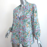 Alice + Olivia Henley Blouse Sheila Light Blue Floral Print Silk Size Medium