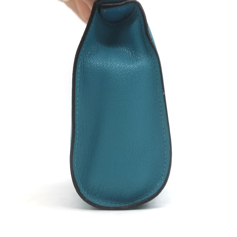Hermes 2006 Karo GM Pouch Turquoise Epsom Leather Cosmetic Bag Palladium