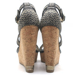 Jimmy Choo Portia Cork Platform Wedge Sandals Navy Woven Raffia Size 37