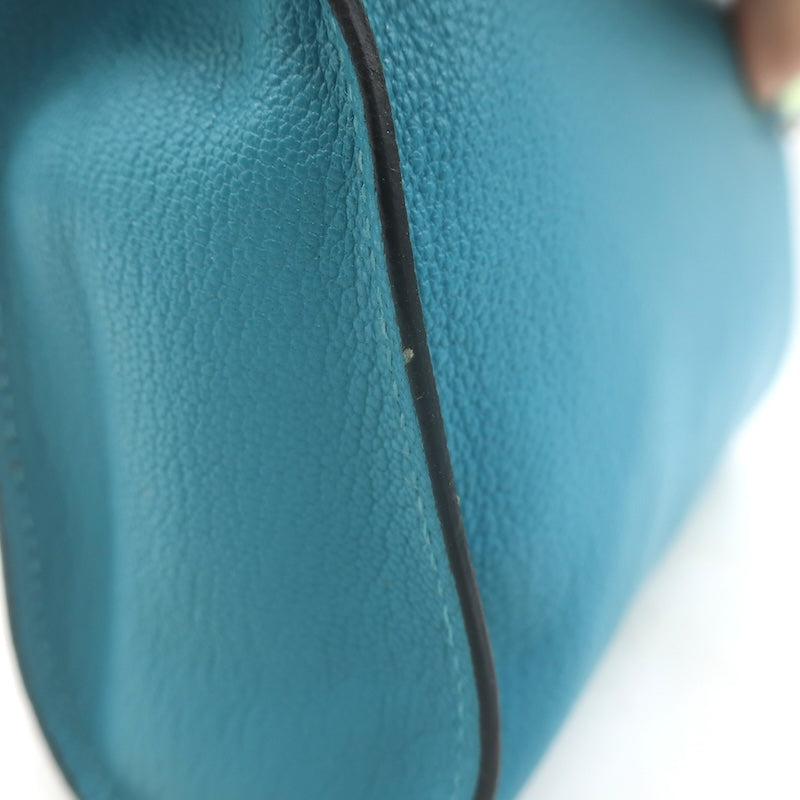 Hermes 2006 Karo GM Pouch Turquoise Epsom Leather Cosmetic Bag Palladium