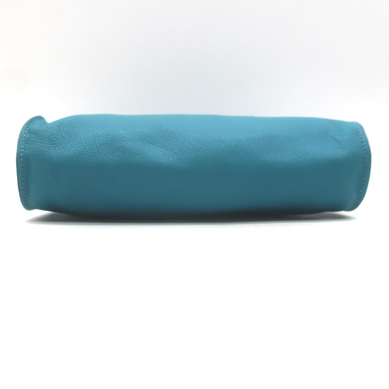 Hermes 2006 Karo GM Pouch Turquoise Epsom Leather Cosmetic Bag Palladium