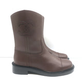 Chanel Cap Toe CC Short Riding Boots Dark Brown Leather Size 40 C NEW