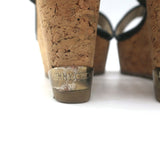Jimmy Choo Portia Cork Platform Wedge Sandals Navy Woven Raffia Size 37