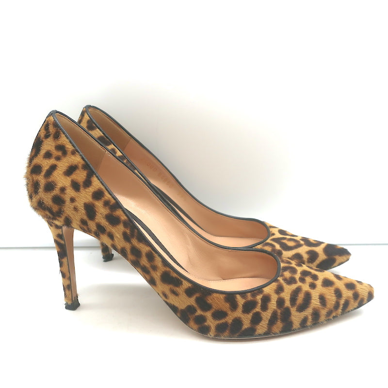 Gianvito Rossi 85 Leopard Print Calf Hair Pumps Size 39 Pointed Toe Heels