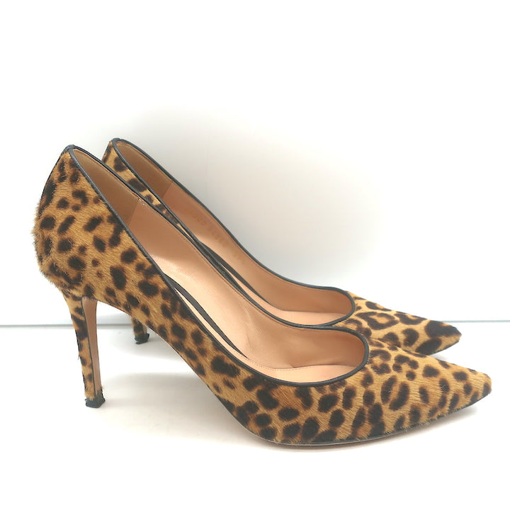 Gianvito Rossi 85 Leopard Print Calf Hair Pumps Size 39 Pointed Toe Heels