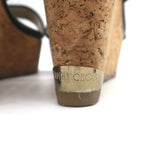 Jimmy Choo Portia Cork Platform Wedge Sandals Navy Woven Raffia Size 37