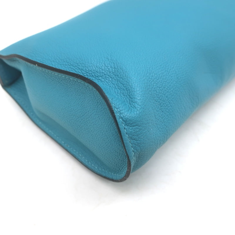 Hermes 2006 Karo GM Pouch Turquoise Epsom Leather Cosmetic Bag Palladium