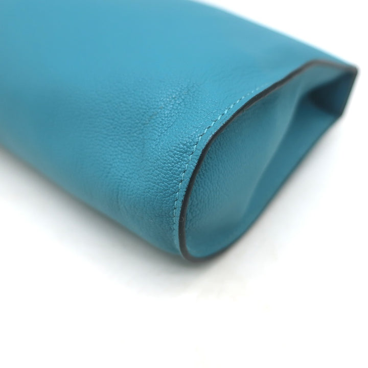 Hermes 2006 Karo GM Pouch Turquoise Epsom Leather Cosmetic Bag Palladium