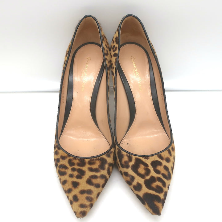 Gianvito Rossi 85 Leopard Print Calf Hair Pumps Size 39 Pointed Toe Heels