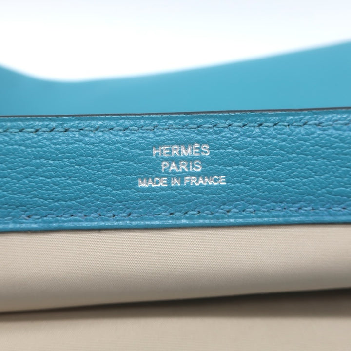Hermes 2006 Karo GM Pouch Turquoise Epsom Leather Cosmetic Bag Palladium
