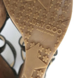 Jimmy Choo Portia Cork Platform Wedge Sandals Navy Woven Raffia Size 37