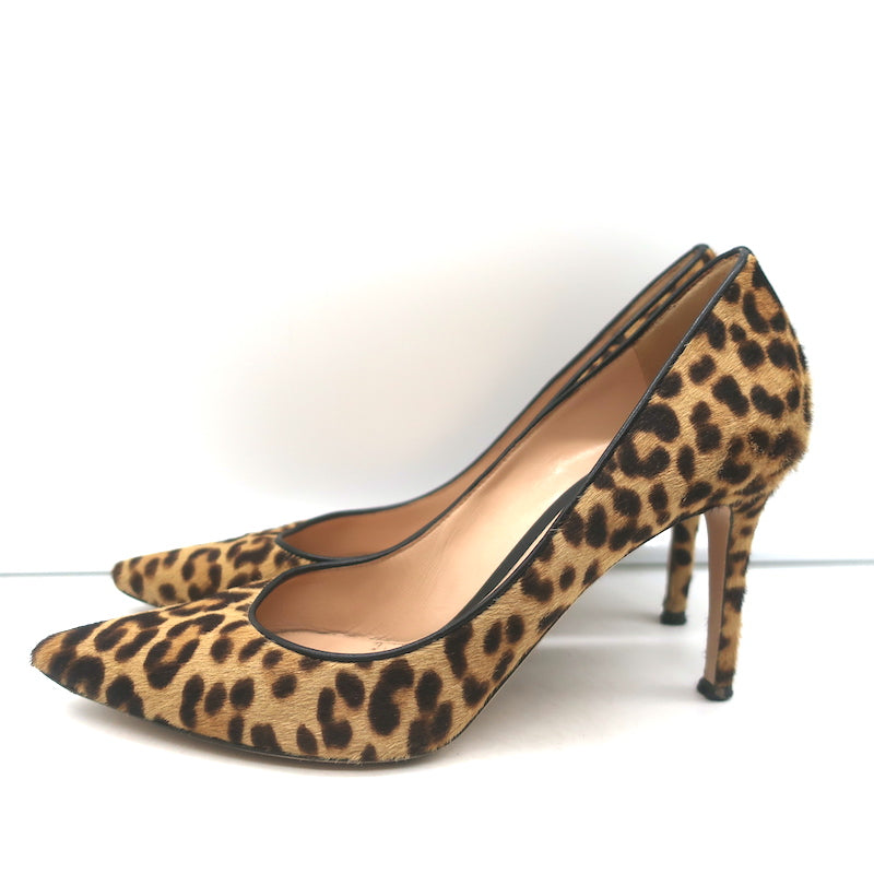 Gianvito Rossi 85 Leopard Print Calf Hair Pumps Size 39 Pointed Toe Heels