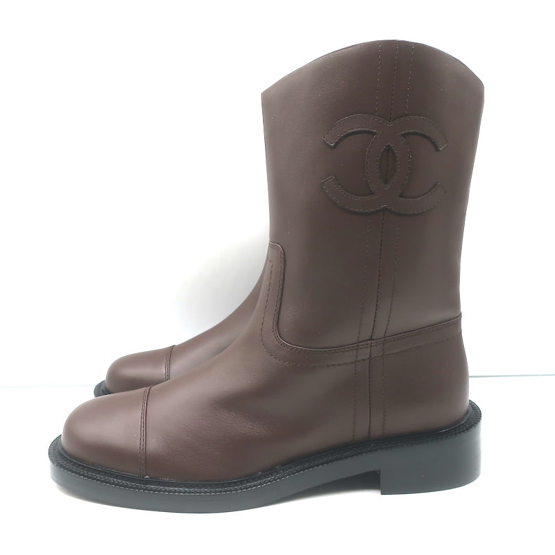 Chanel Cap Toe CC Short Riding Boots Dark Brown Leather Size 40 C NEW