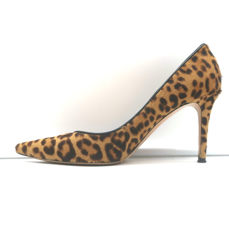 Gianvito Rossi 85 Leopard Print Calf Hair Pumps Size 39 Pointed Toe Heels
