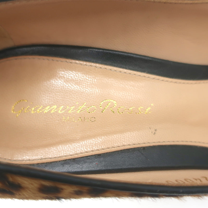 Gianvito Rossi 85 Leopard Print Calf Hair Pumps Size 39 Pointed Toe Heels