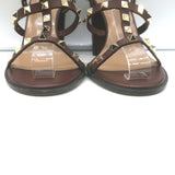 Valentino Rockstud Cage Sandals Dark Brown Leather Size 41 Ankle Strap Heels