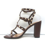 Valentino Rockstud Cage Sandals Dark Brown Leather Size 41 Ankle Strap Heels