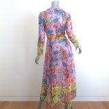 We Are Leone Cover-Up Robe Pink Floral Print Silk Chiffon Size Extra Small/Small