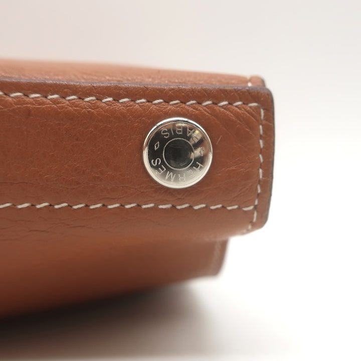 Hermes 2006 Karo GM Pouch Gold Swift Leather Cosmetic Bag Palladium Hardware