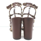 Valentino Rockstud Cage Sandals Dark Brown Leather Size 41 Ankle Strap Heels
