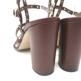 Valentino Rockstud Cage Sandals Dark Brown Leather Size 41 Ankle Strap Heels