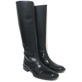 Burberry Riding Boots Black Leather with Nova Check Cover Size 40