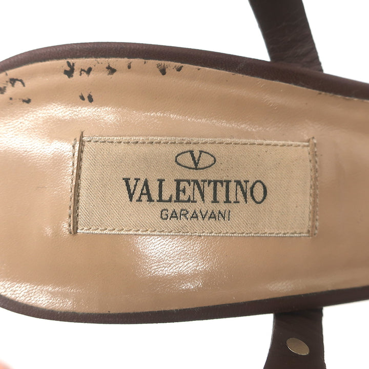 Valentino Rockstud Cage Sandals Dark Brown Leather Size 41 Ankle Strap Heels