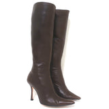 Christian Lacroix Knee High Pointed Toe Boots Dark Brown Leather Size 37.5