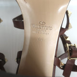 Valentino Rockstud Cage Sandals Dark Brown Leather Size 41 Ankle Strap Heels