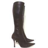 Christian Lacroix Knee High Pointed Toe Boots Dark Brown Leather Size 37.5