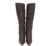 Christian Lacroix Knee High Pointed Toe Boots Dark Brown Leather Size 37.5