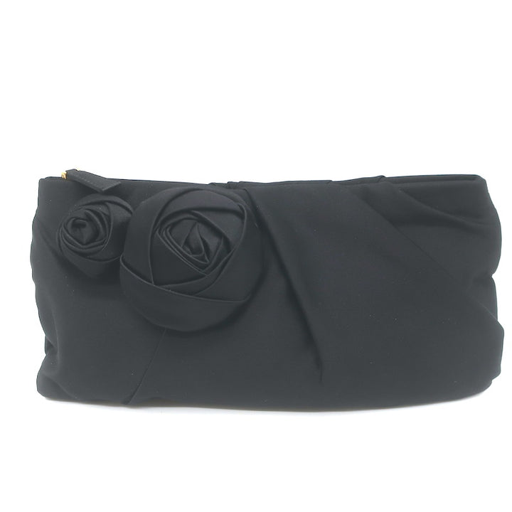 Prada Raso Rosette Clutch Black Satin