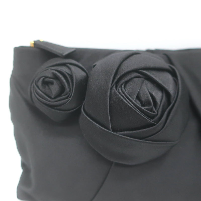 Prada Raso Rosette Clutch Black Satin