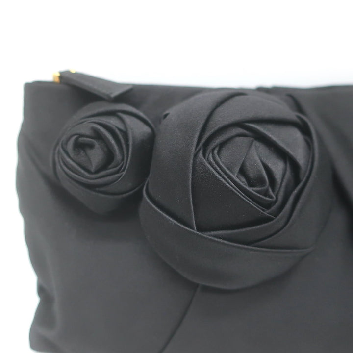 Prada Raso Rosette Clutch Black Satin