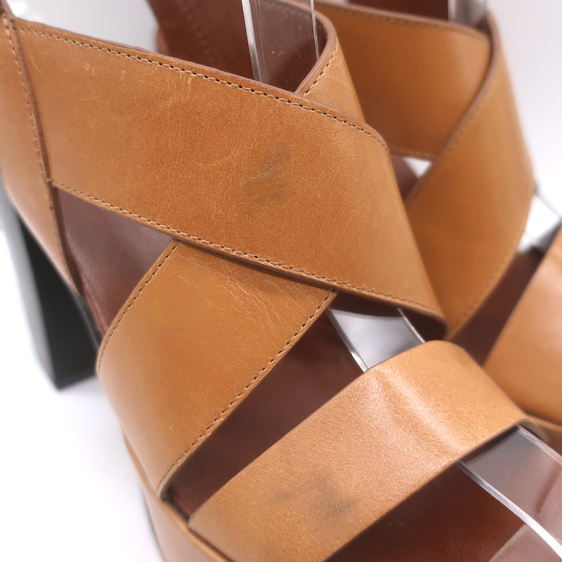 See By Chloe Crisscross Platform Sandals Brown Leather Size 39 Slingback Heels