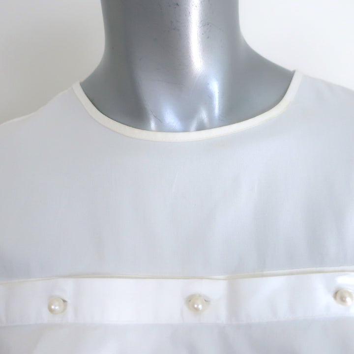 Jonathan Simkhai Faux Pearl-Embellished Ruffle Top White Cotton Size Small