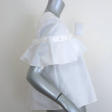 Jonathan Simkhai Faux Pearl-Embellished Ruffle Top White Cotton Size Small