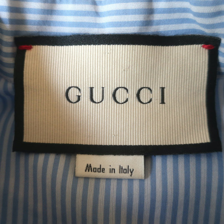 Gucci Rabbit Fil Coupe Tie-Neck Ruffled Shirtdress Blue Striped Cotton Size 38