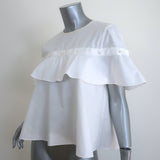Jonathan Simkhai Faux Pearl-Embellished Ruffle Top White Cotton Size Small