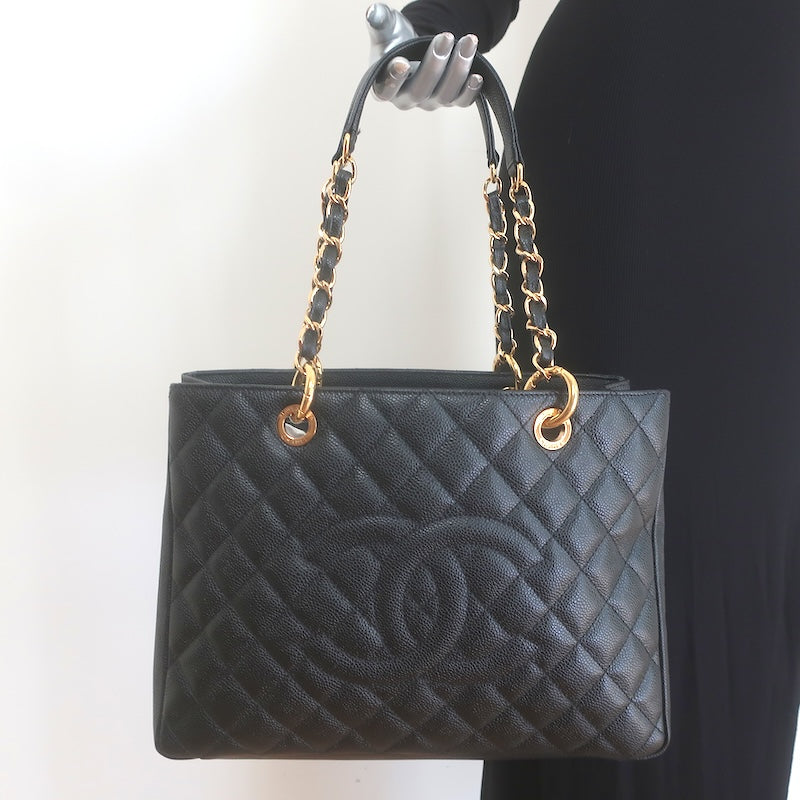 Chanel 2010 Grand Shopping GST Tote Black Caviar Quilted Leather NEW