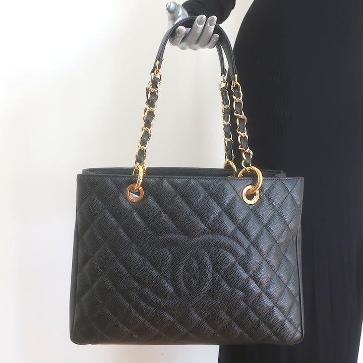 Chanel 2010 Grand Shopping GST Tote Black Caviar Quilted Leather NEW