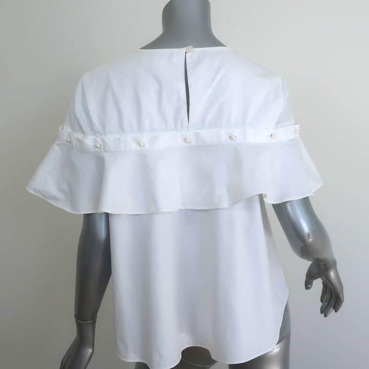 Jonathan Simkhai Faux Pearl-Embellished Ruffle Top White Cotton Size Small